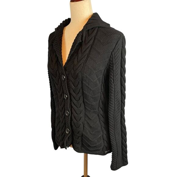 Saint James 100% Cotton Chunky Cardigan Sweater Black Women's Size 8 - Picture 4 of 9